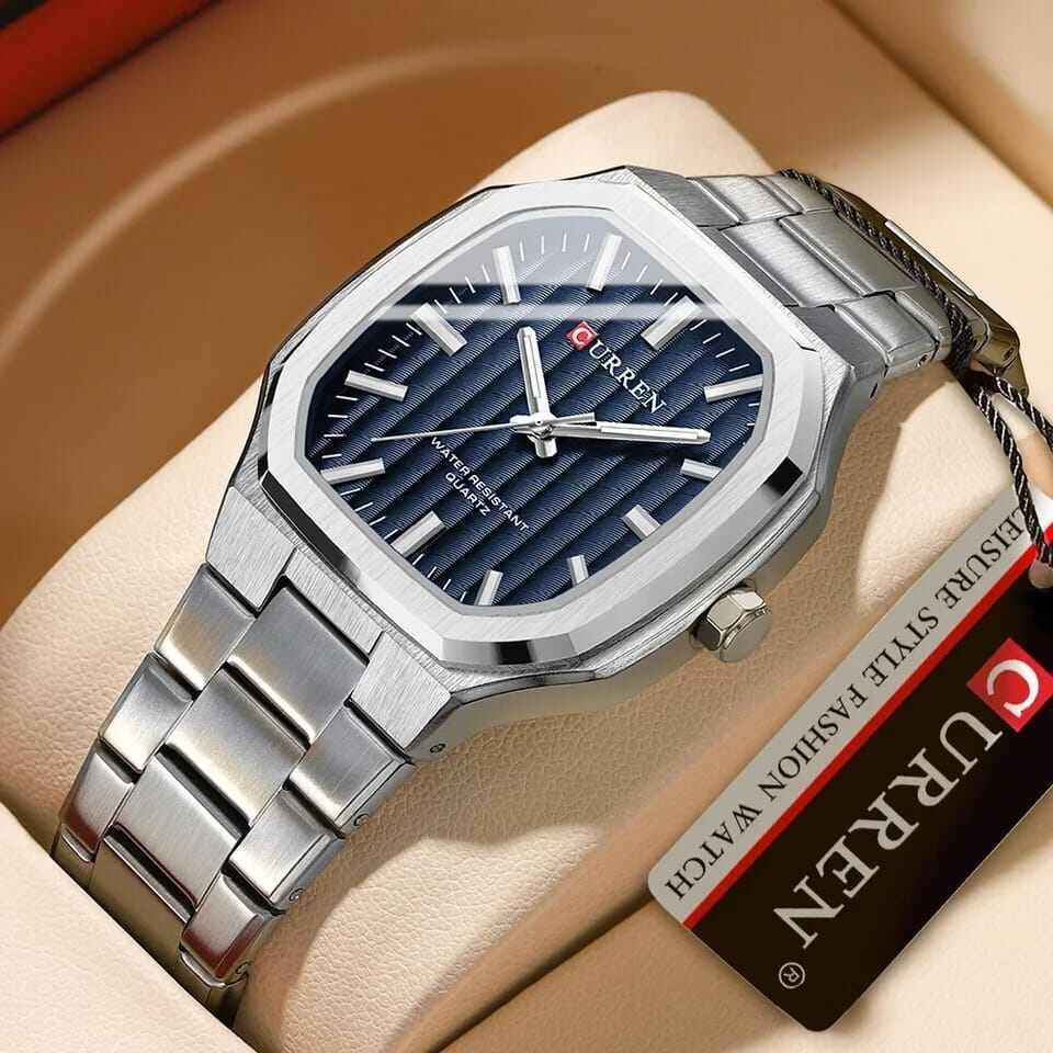 Picture of CURREN 8458 Stainless Steel Luxury Quartz Watch For Men - Silver Deep Blue Color CURREN 8458 Stainless Steel Luxury Quartz Watch For Men - Silver Deep Blue Color - Blue