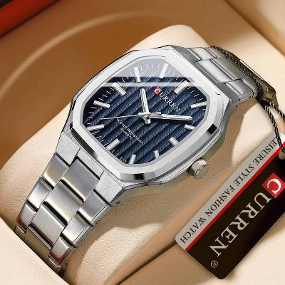 Picture of CURREN 8458 Stainless Steel Luxury Quartz Watch For Men - Silver Deep Blue Color CURREN 8458 Stainless Steel Luxury Quartz Watch For Men - Silver Deep Blue Color - Blue