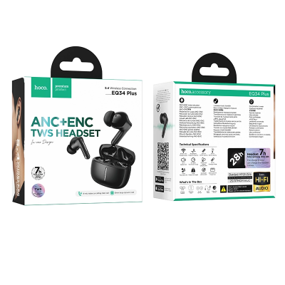 Picture of Hoco EQ34 Plus True Wireless ANC+ENC Bluetooth Earbuds - Dual Noise Cancelling TWS Headphone, Bluetooth 5.4, App Control, 7H Playback