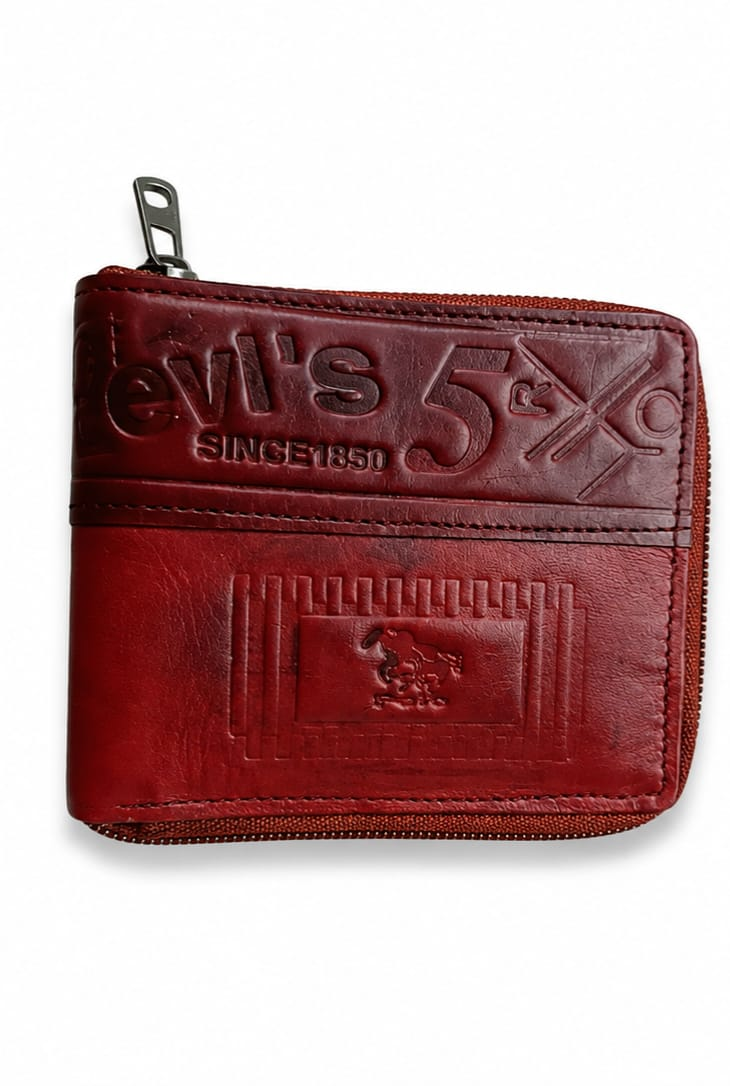Picture of Premium 100% Genuine Cow Leather Trifold Wallet Vintage Multi-Card Slot With Coin Pocket Black Export Quality Money Bag For Men - Brown