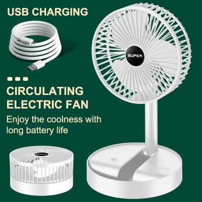 Picture of USB Rechargeable Folding Telescopic Floor Fan 3 Gears Summer Mute Cooler Desktop Fan Household Low Noise Portable Electric Fans