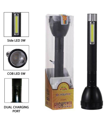 Picture of Jysuper JR-2080 Dual Mode Power Full Led USB Rechargeable Long Range with Desk light About 10 hrs Torch Emergency Light (Black) - Black