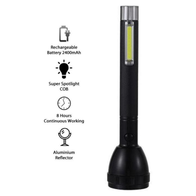Picture of Jysuper JR-2080 Dual Mode Power Full Led USB Rechargeable Long Range with Desk light About 10 hrs Torch Emergency Light (Black) - Black