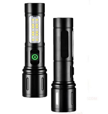 Picture of JOYKALY YG-031 Metal Body Rechargeable 6 Modes Telescopic Zoomable Lithium Battery Dual Light Torch - Black