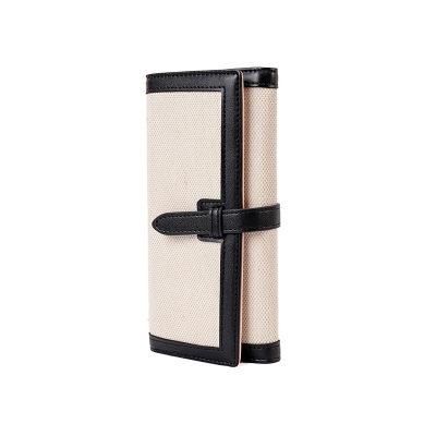 Picture of Color Blocking Long Canvas Trifold Wallet-Black