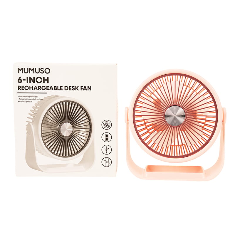 Picture of MUMUSO Bangladesh 6 Inch Rechargeable Desk Fan Pink