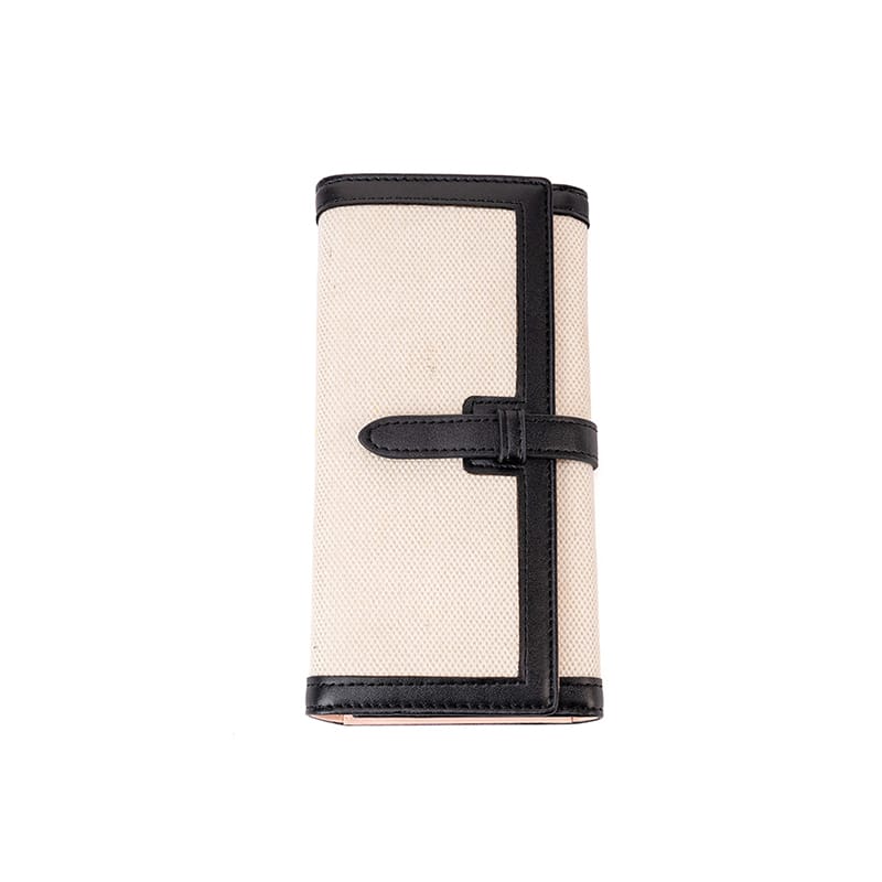 Picture of Color Blocking Long Canvas Trifold Wallet-Black