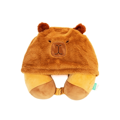 Picture of Cute Capybara Hooded Memory Foam U-Shaped Neck Pillow