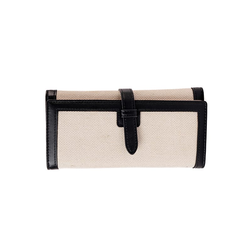 Picture of Color Blocking Long Canvas Trifold Wallet-Black