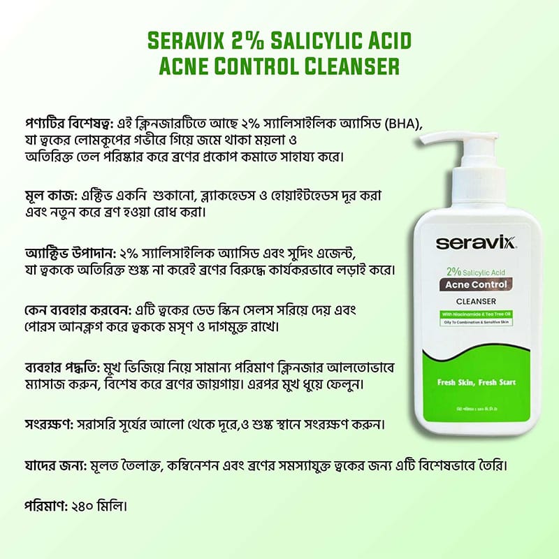 Picture of Seravix 2% Salicylic Acid Acne Control Cleanser 240ml-Transparent