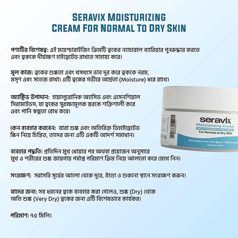 Picture of Seravix Moisturizing Cream For Normal To Dry Skin 75ml