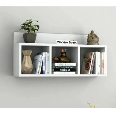 Picture of Modern Wooden Wall Shelf with 3 Compartments-White