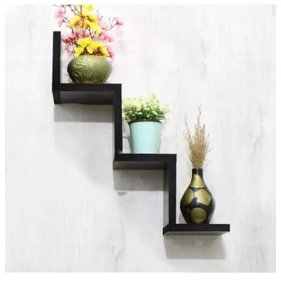 Picture of Modern Zigzag Wooden Wall Shelf-Black