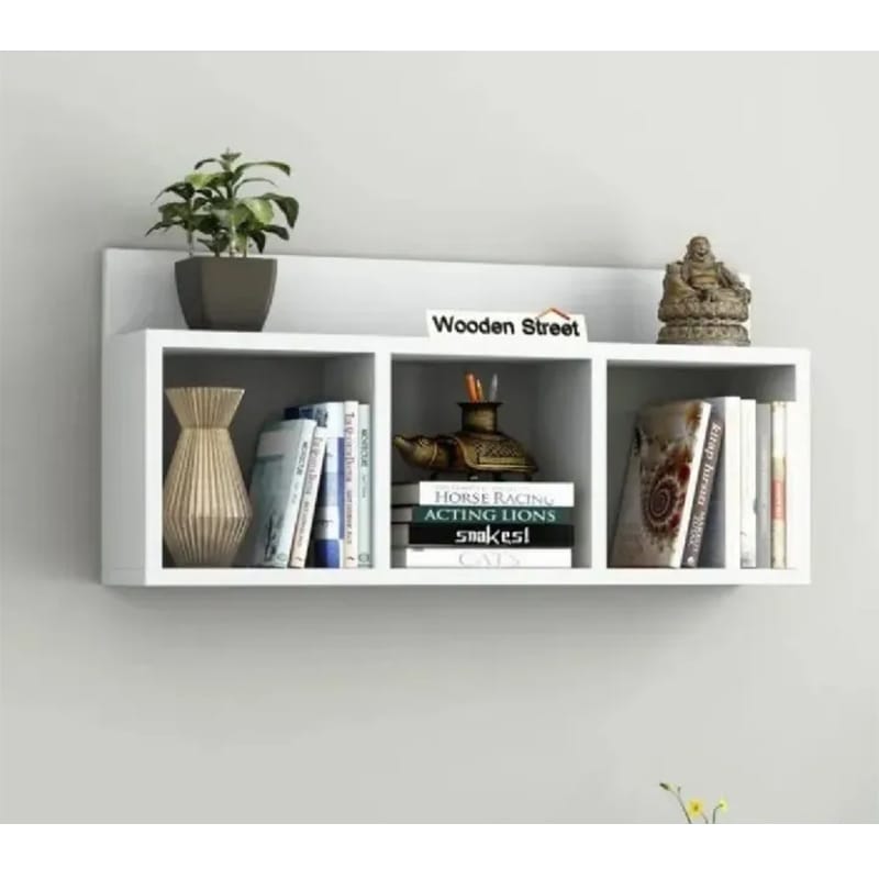 Picture of Modern Wooden Wall Shelf with 3 Compartments-White