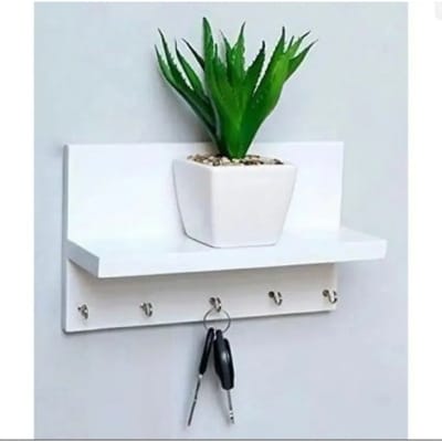 Picture of Modern Wall-Mounted Key Holder with Shelf-White