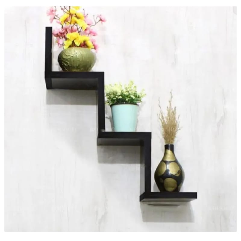 Picture of Modern Zigzag Wooden Wall Shelf-Black
