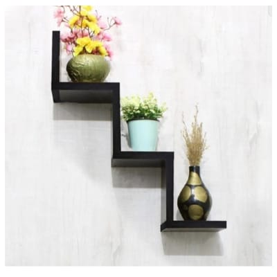 Picture of Modern Zigzag Wooden Wall Shelf-Black