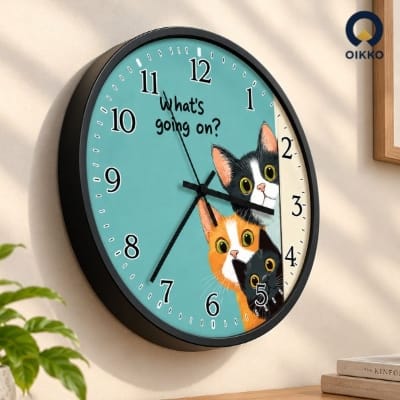 Picture of OIKKO 12 Inch Cute Cats "What's Going On?" Designer Wall Clock (Model 27) -12 Inchioes