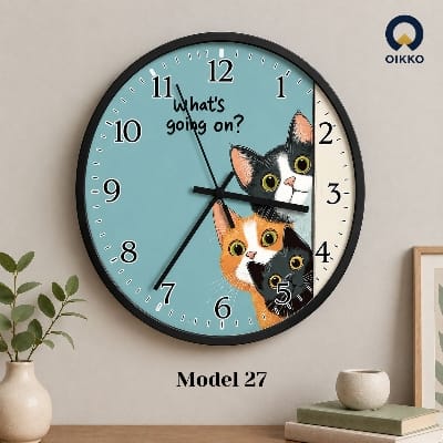 Picture of OIKKO 12 Inch Cute Cats "What's Going On?" Designer Wall Clock (Model 27) -12 Inchioes