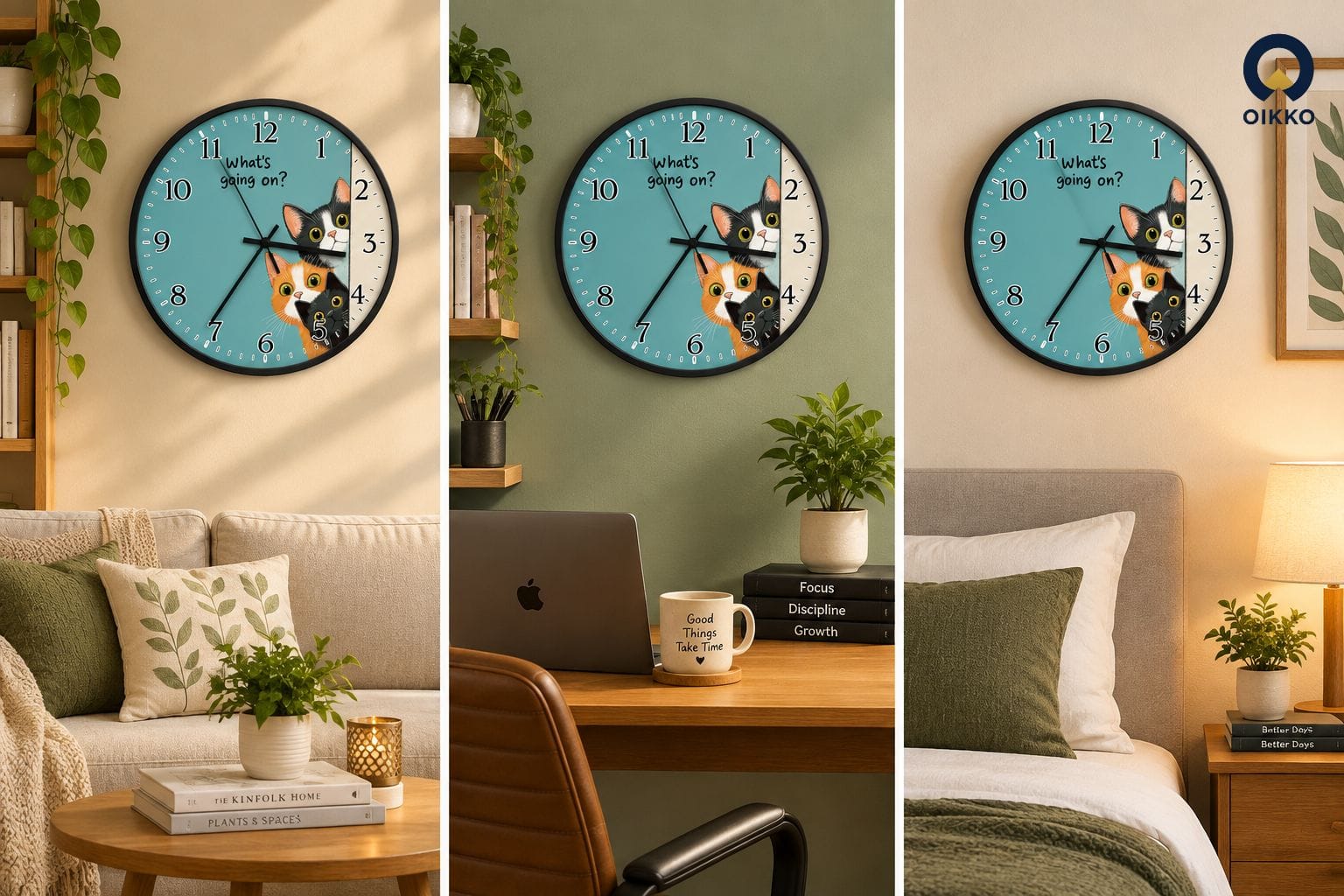 Picture of OIKKO 12 Inch Cute Cats "What's Going On?" Designer Wall Clock (Model 27) -12 Inchioes