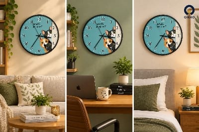 Picture of OIKKO 12 Inch Cute Cats "What's Going On?" Designer Wall Clock (Model 27) -12 Inchioes
