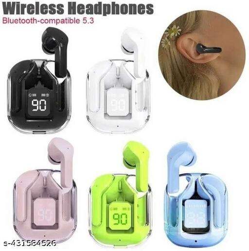 Picture of Tws Ultrapods Max Wireless 5.3 Waterproof Earbuds With Display Transparent Design.-Blue