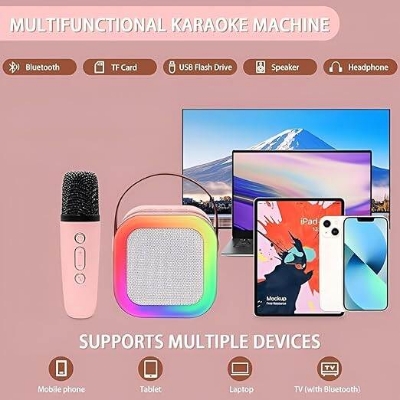 Picture of K12 Speaker Machine Bluetooth-Compatible Wireless Karaoke Mic Speaker Multi-Compatibility Modes, RGB Lights | Party POP Bluetooth Speaker with Mic-Multicolor