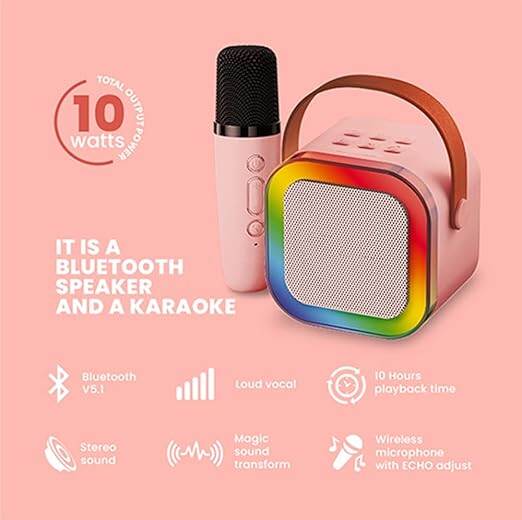 Picture of K12 Speaker Machine Bluetooth-Compatible Wireless Karaoke Mic Speaker Multi-Compatibility Modes, RGB Lights | Party POP Bluetooth Speaker with Mic-Multicolor