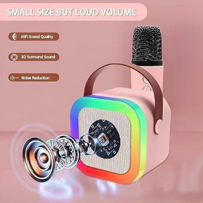 Picture of K12 Speaker Machine Bluetooth-Compatible Wireless Karaoke Mic Speaker Multi-Compatibility Modes, RGB Lights | Party POP Bluetooth Speaker with Mic-Multicolor