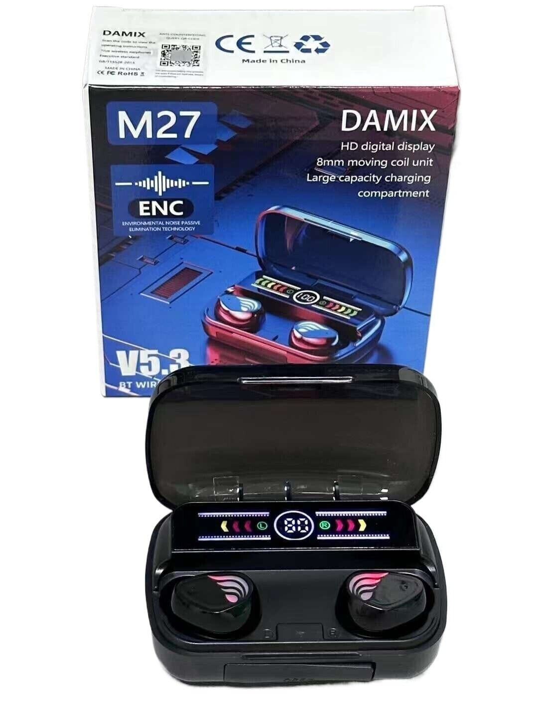 Picture of M27 TWS Wireless Bluetooth5.3 Earbuds 9D Stereo Touch Control Handfree Bluetooth Earphone Waterproof Sport Headphones ENC Noise Reduction Headset with Charging Case - Bluetooth Headphone-Black