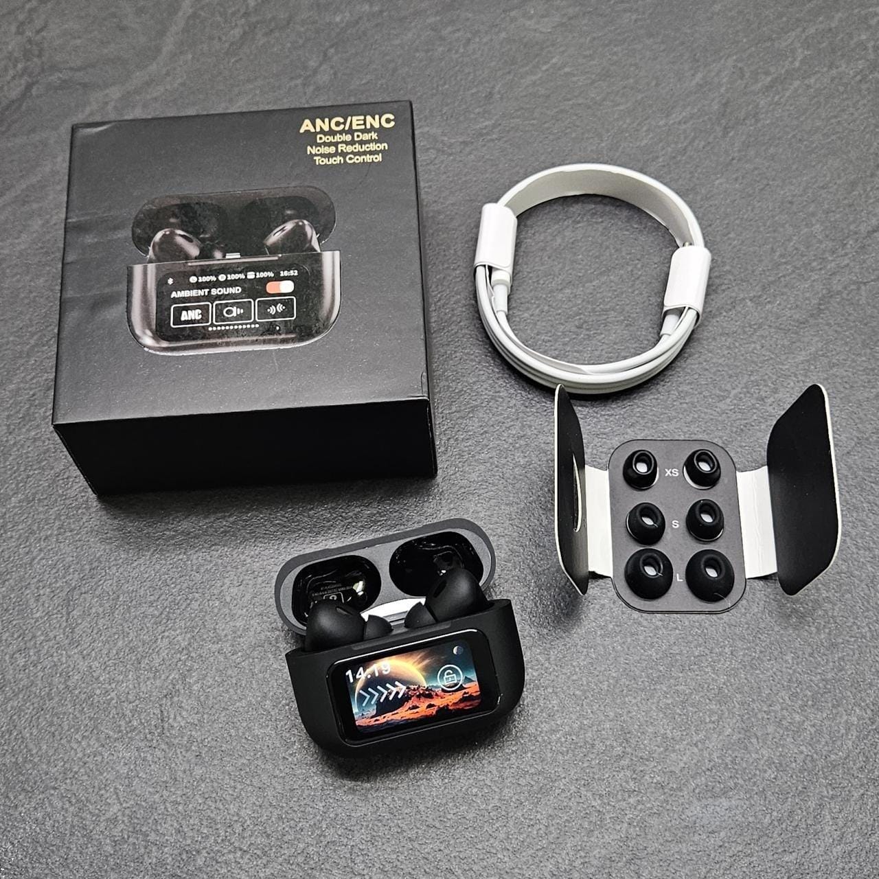 Picture of Airpods A9 Pro Touch Screen Display with ANC ENC TWS Earbuds-Black