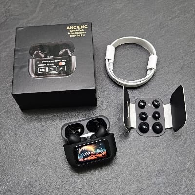Picture of Airpods A9 Pro Touch Screen Display with ANC ENC TWS Earbuds-Black