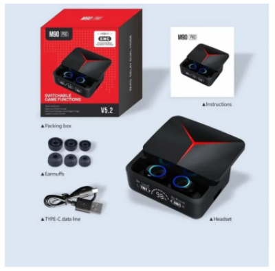Picture of M90 Pro Earbuds TWS Earphone Touch Control Wireless Bluetooth 5.2 Headphone with Enviroment Noice Cancellation - - Air Buds - Tws-Black