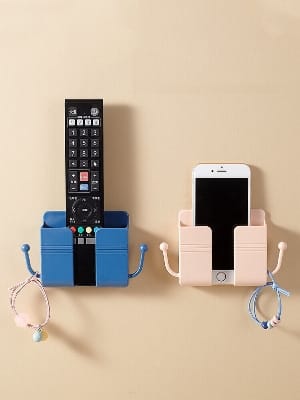 Picture of Mobile Phone Charging Hanging Holder Multifunction Wall Mounted Plug Bracket Remote Control Mounted Storage Box-Multicolor