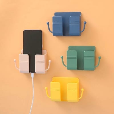 Picture of Mobile Phone Charging Hanging Holder Multifunction Wall Mounted Plug Bracket Remote Control Mounted Storage Box-Multicolor