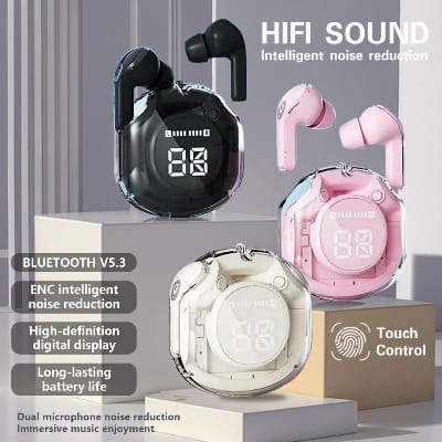 Picture of Ultrapods Pro TWS Earbud, Bluetooth Earbuds with Display, Transparent Design-Black