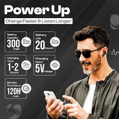 Picture of Wireless in-Ear Buds with LED Display, Noise-Canceling Bluetooth Earphones, Sport Earbuds Compatible with Apple/Android, TV, Laptop – White-White