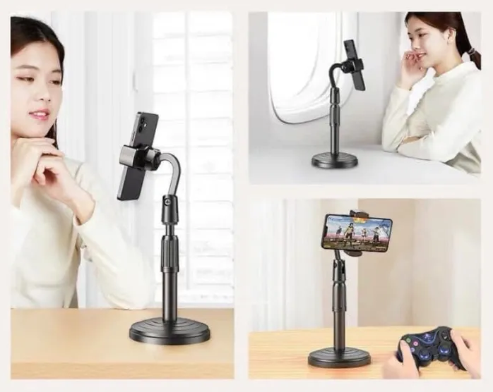 Picture of Desktop Mobile Phone Holder Stand 360 Rotate for Live Streaming Shoot YouTube TikTok Video Round Base Smartphone-Black