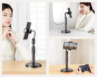 Picture of Desktop Mobile Phone Holder Stand 360 Rotate for Live Streaming Shoot YouTube TikTok Video Round Base Smartphone-Black