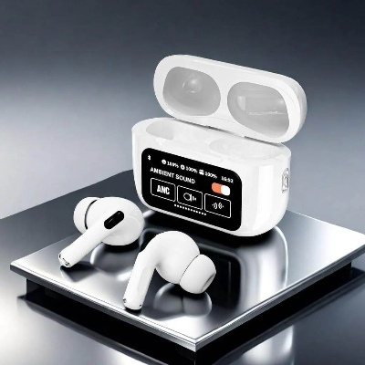 Picture of Airpods A9 Pro Touch Screen Display with ANC ENC TWS Earbuds - White-White