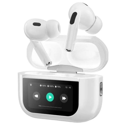 Picture of Airpods A9 Pro Touch Screen Display with ANC ENC TWS Earbuds - White-White