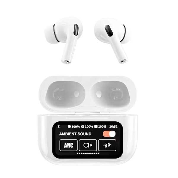Picture of Airpods A9 Pro Touch Screen Display with ANC ENC TWS Earbuds - White-White
