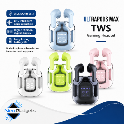 Picture of Ultrapods Max Wireless Earbuds 5.3 Transparent by Hedaya-Black