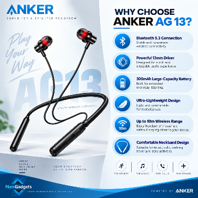 Picture of ANKER AG 13 Wireless Earphones Bluetooth 5.3 | Sports Neckband Headphone | 13mm Driver | Long Battery Life-Black