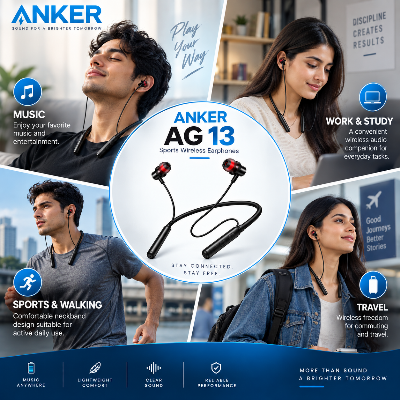 Picture of ANKER AG 13 Wireless Earphones Bluetooth 5.3 | Sports Neckband Headphone | 13mm Driver | Long Battery Life-Black
