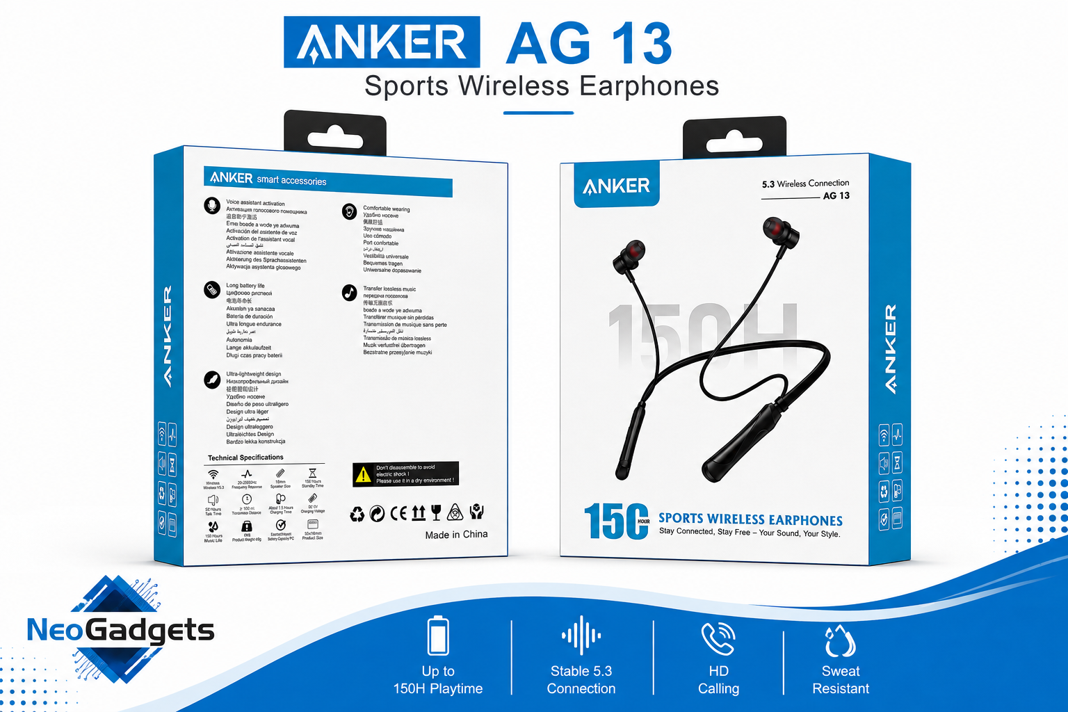 Picture of ANKER AG 13 Wireless Earphones Bluetooth 5.3 | Sports Neckband Headphone | 13mm Driver | Long Battery Life-Black