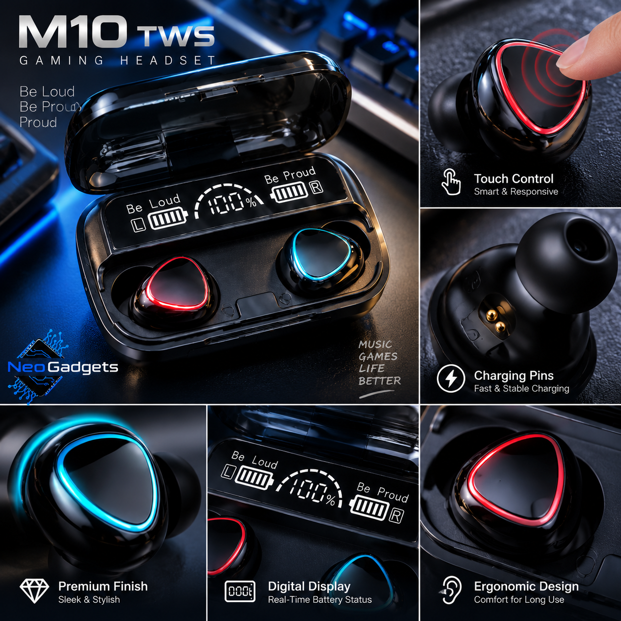 Picture of M10 TWS Wireless Earbuds Touch Bluetooth Earplugs In The Ear Stereo Sport Headsets-Black