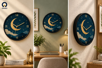 Picture of OIKKO 12 Inch Crescent Moon & Star Night Sky Wall Clock (Model 61) -12 inchies 