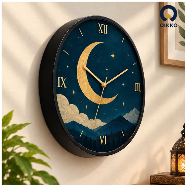Picture of OIKKO 12 Inch Crescent Moon & Star Night Sky Wall Clock (Model 61) -12 inchies 