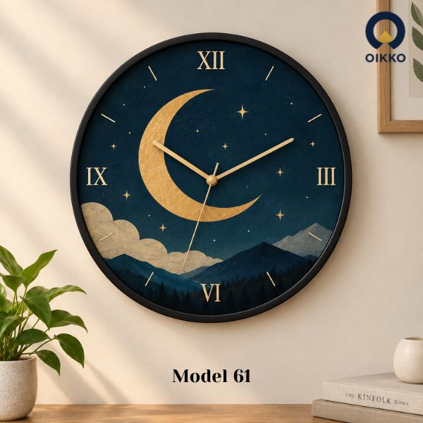 Picture of OIKKO 12 Inch Crescent Moon & Star Night Sky Wall Clock (Model 61) -12 inchies 